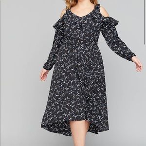 Cold Shoulder Ruffle Midi Dress